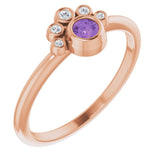 14K Gold Round Natural Amethyst Stackable Bezel-Set Ring - Rose Gold