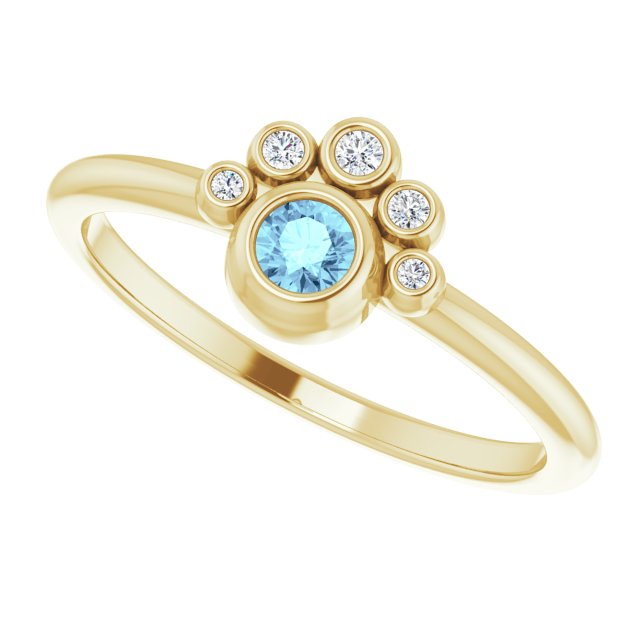 14K Gold Round Natural Aquamarine Stackable Bezel-Set Ring - Yellow Gold - view 5