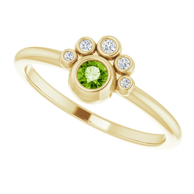 14K Gold Round Natural Peridot Stackable Bezel-Set Ring - Yellow Gold - view 5
