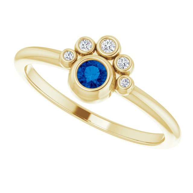 14K Gold Round Natural Blue Sapphire Stackable Bezel-Set Ring - Yellow Gold - view 5