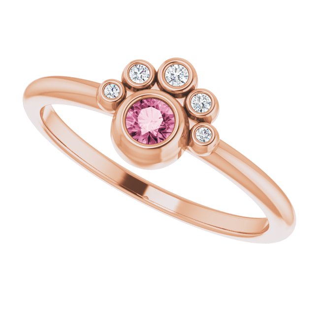 14K Gold Round Natural Pink Tourmaline Stackable Bezel-Set Ring - Rose Gold - view 5