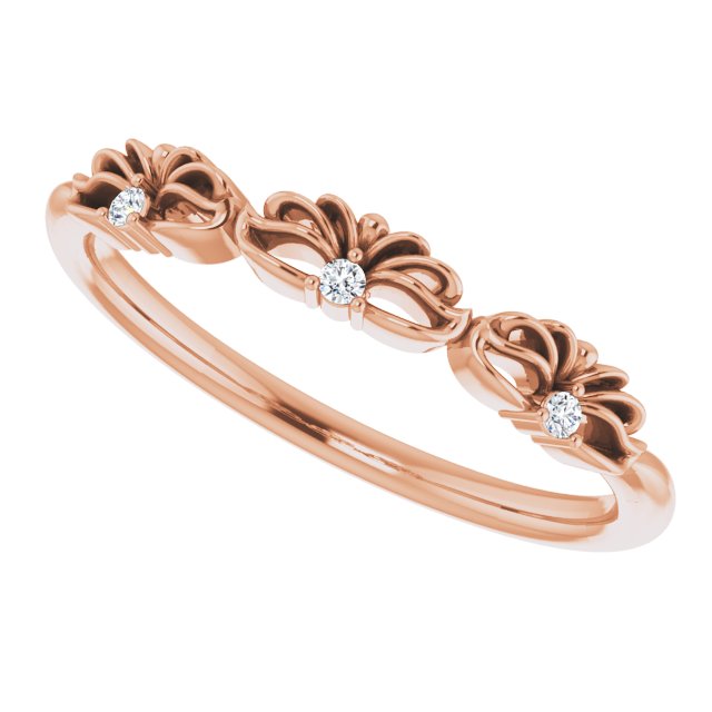 14K Gold Round Natural Diamond Accented Crown Ring – 1.3mm Stones - Rose Gold - view 5