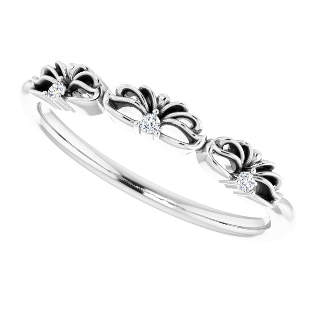 14K Gold Round Natural Diamond Accented Crown Ring – 1.3mm Stones - White Gold - view 5