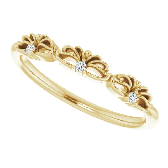 14K Gold Round Natural Diamond Accented Crown Ring – 1.3mm Stones - Yellow Gold - view 5