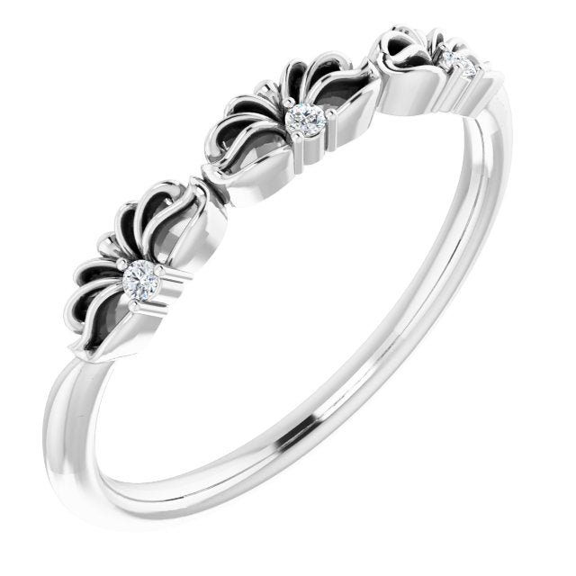 14K Gold Round Natural Diamond Accented Crown Ring – 1.3mm Stones - White Gold