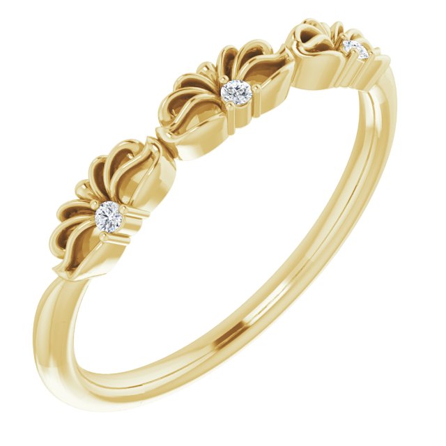 14K Gold Round Natural Diamond Accented Crown Ring – 1.3mm Stones - Yellow Gold
