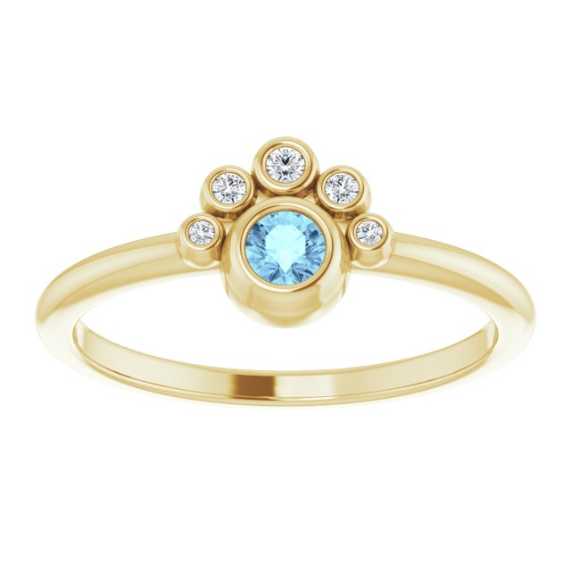 14K Gold Round Natural Aquamarine Stackable Bezel-Set Ring - Yellow Gold - view 3