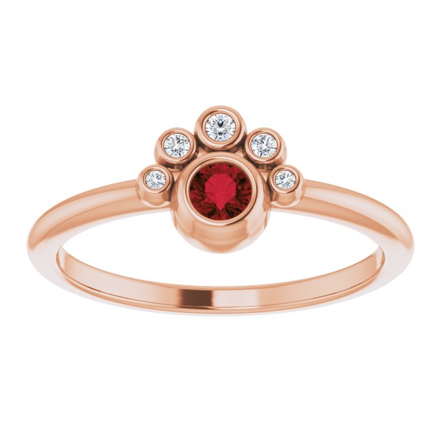 14K Gold Round Natural Mozambique Garnet Stackable Bezel-Set Ring - Rose Gold - view 3