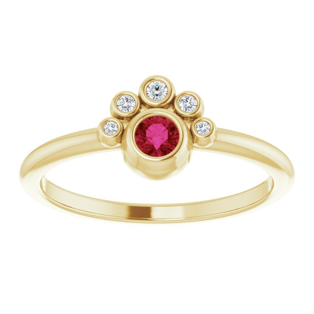 14K Gold Round Lab-Grown Ruby Stackable Bezel-Set Ring - Yellow Gold - view 3