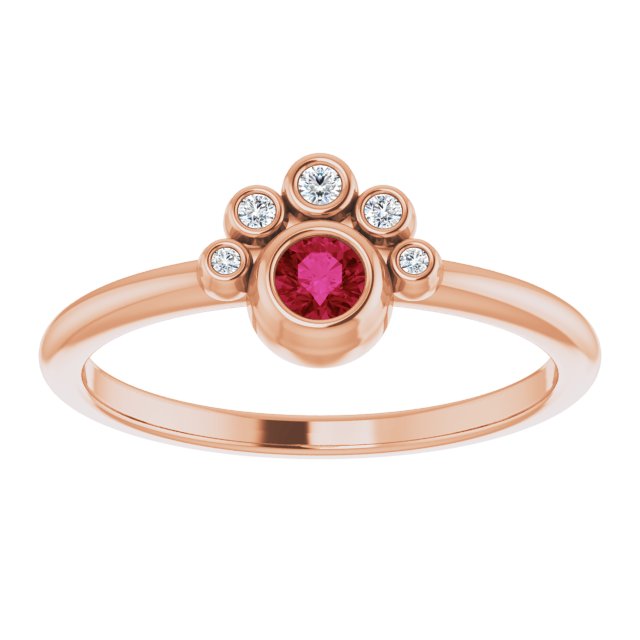 14K Gold Round Natural Ruby Stackable Bezel-Set Ring - Rose Gold - view 3
