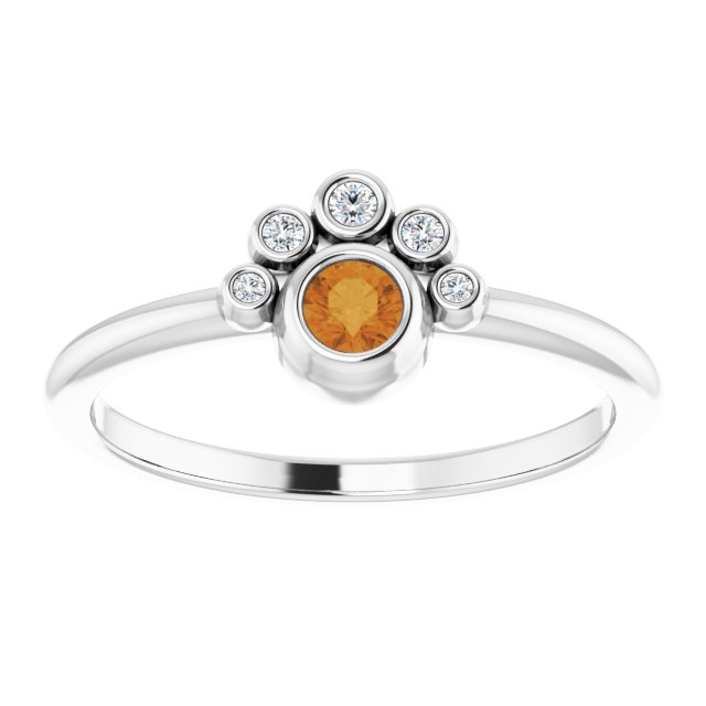 14K Gold Round Natural Citrine Stackable Bezel-Set Ring - White Gold - view 3