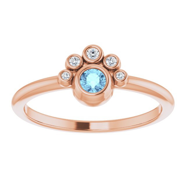 14K Gold Round Natural Aquamarine Stackable Bezel-Set Ring - Rose Gold - view 3