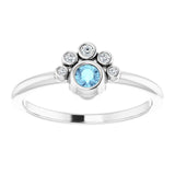 14K Gold Round Natural Aquamarine Stackable Bezel-Set Ring - White Gold - view 3
