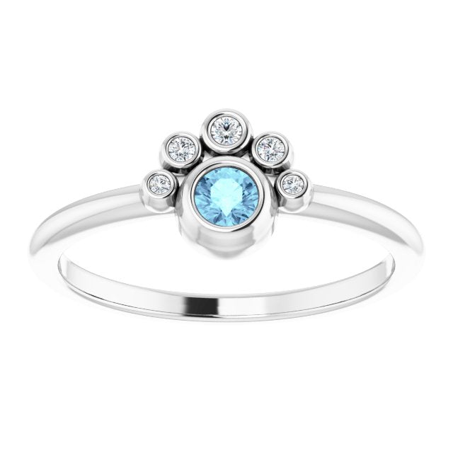 14K Gold Round Natural Aquamarine Stackable Bezel-Set Ring - White Gold - view 3