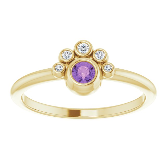14K Gold Round Natural Amethyst Stackable Bezel-Set Ring - Yellow Gold - view 3