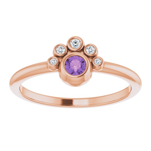 14K Gold Round Natural Amethyst Stackable Bezel-Set Ring - Rose Gold - view 3