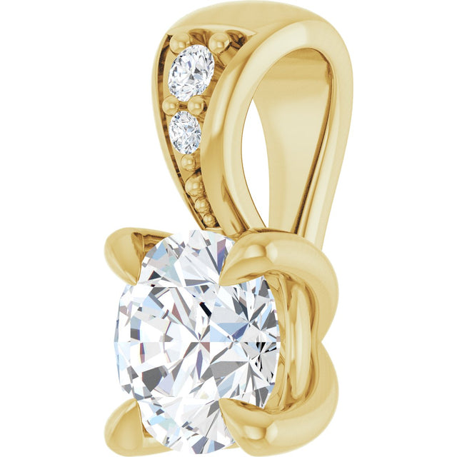 14K Gold Round Natural Diamond Accented Claw-Prong Pendant - Yellow Gold - view 2