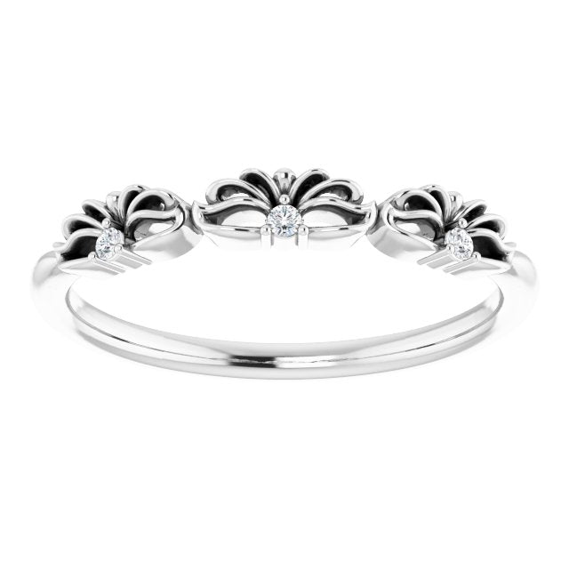 14K Gold Round Natural Diamond Accented Crown Ring – 1.3mm Stones - White Gold - view 3
