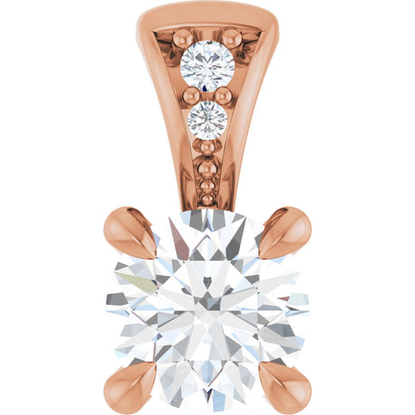 14K Gold Round Lab-Grown Diamond Accented Claw-Prong Pendant - Rose Gold