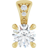 14K Gold Round Natural Diamond Accented Claw-Prong Pendant - Yellow Gold