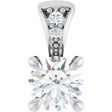 14K Gold Round Lab-Grown Diamond Accented Claw-Prong Pendant - White Gold