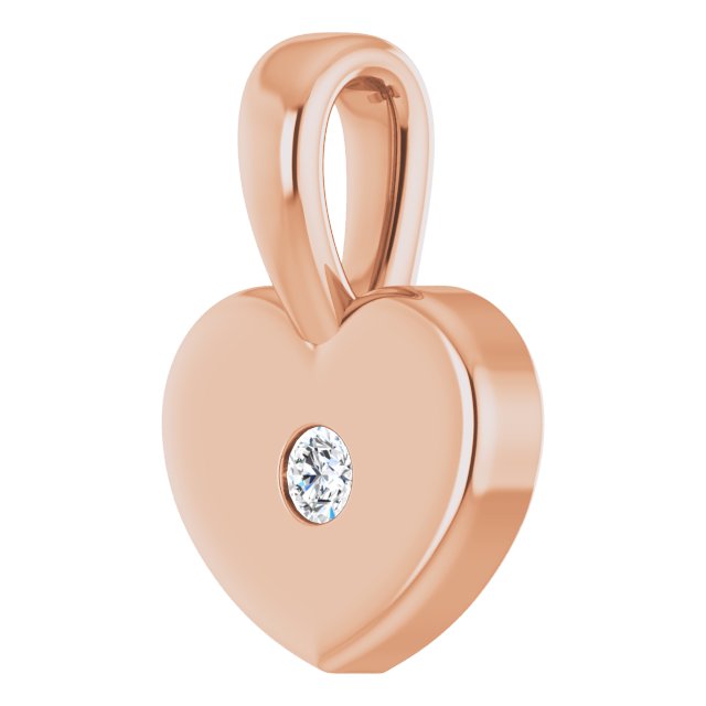 14K Gold Round Natural Diamond Youth Heart Necklace or Pendant - Rose Gold - view 2