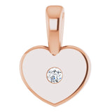 14K Gold Round Natural Diamond Youth Heart Necklace or Pendant - Rose Gold