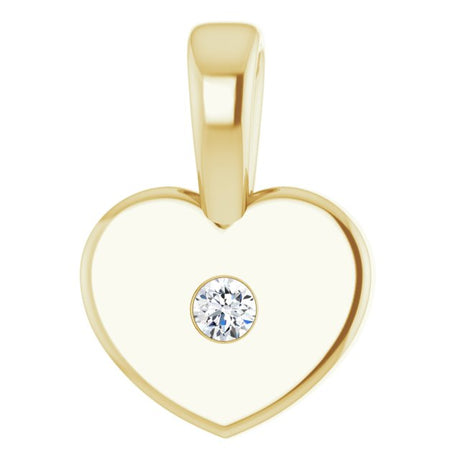14K Gold Round Natural Diamond Youth Heart Necklace or Pendant - Yellow Gold