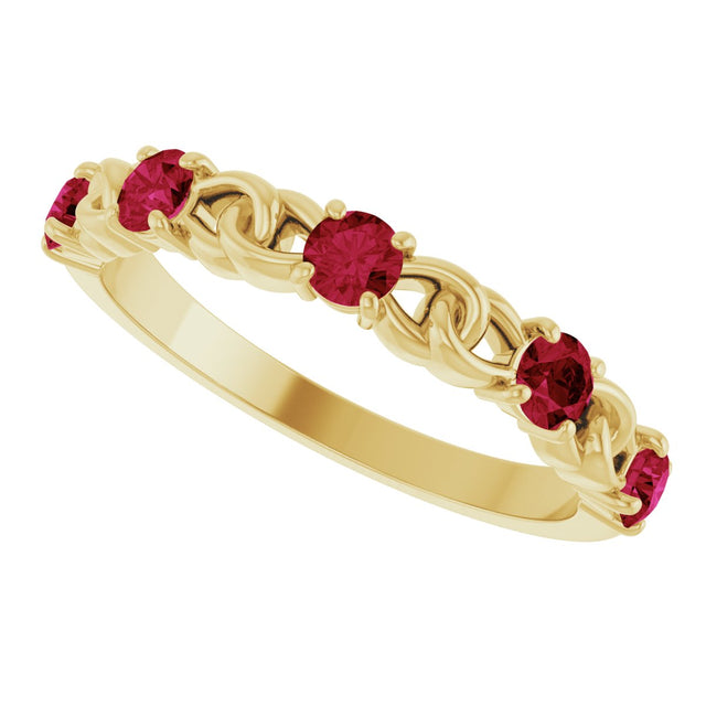 14K Gold Round Natural Ruby Accented Stackable Ring – 3mm Stones - Yellow Gold - view 5