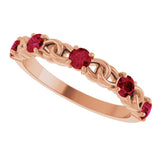 14K Gold Round Natural Ruby Accented Stackable Ring – 3mm Stones - Rose Gold - view 5