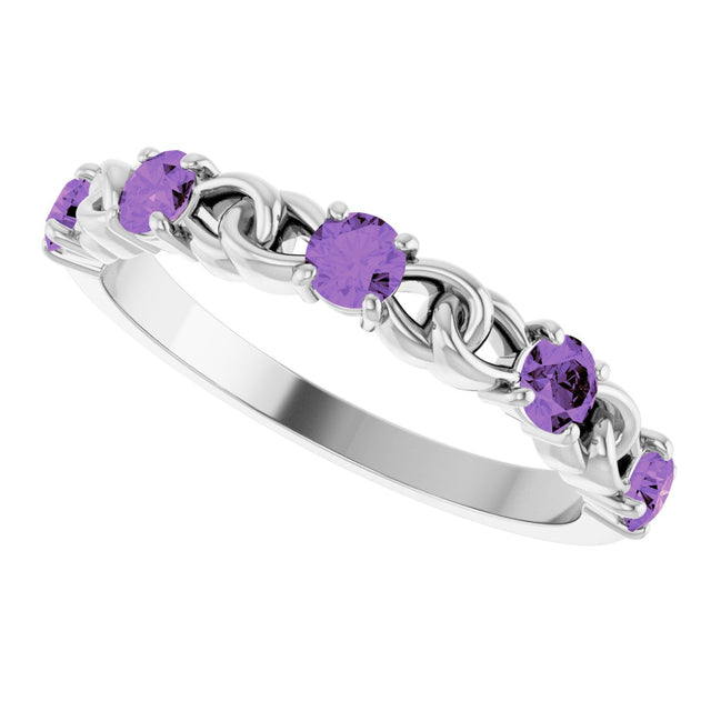 Platinum Round Natural Amethyst Accented Stackable Ring – 3mm Stones - view 5
