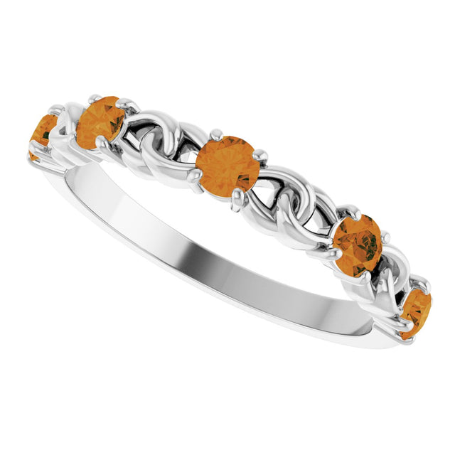 14K Gold Round Natural Citrine Accented Stackable Ring – 3mm Stones - White Gold - view 5