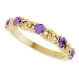 14K Gold Round Natural Amethyst Accented Stackable Ring – 3mm Stones - Yellow Gold - view 5