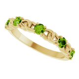 14K Gold Round Natural Peridot Accented Stackable Ring – 3mm Stones - Yellow Gold - view 5