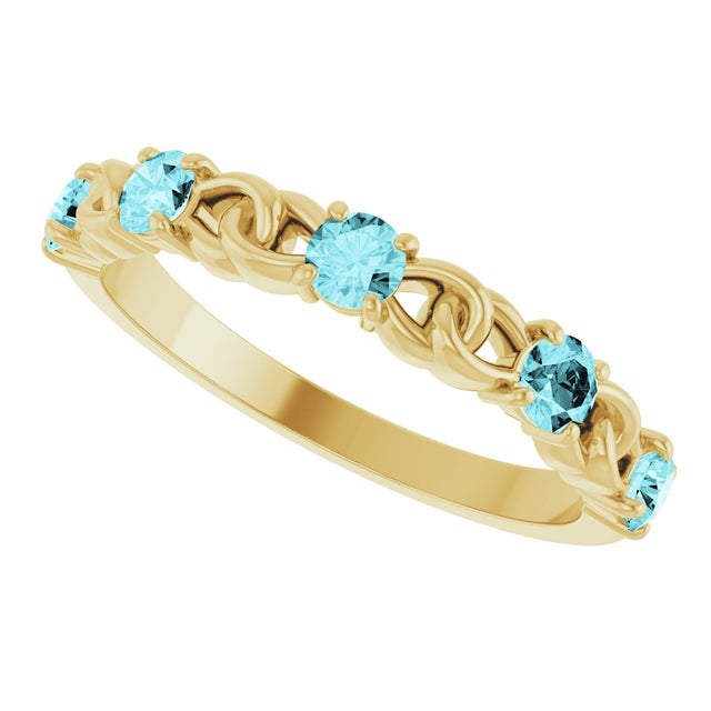 14K Gold Round Natural Blue Zircon Accented Stackable Ring – 3mm Stones - Yellow Gold - view 5
