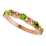 14K Gold Round Natural Peridot Accented Stackable Ring – 3mm Stones - Rose Gold - view 5