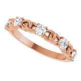 14K Gold Round Natural Diamond Accented Stackable Ring – 3mm Stones - Rose Gold - view 5