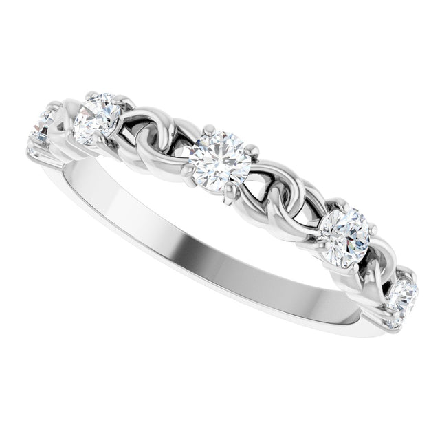 14K Gold Round Natural Diamond Accented Stackable Ring – 3mm Stones - White Gold - view 5