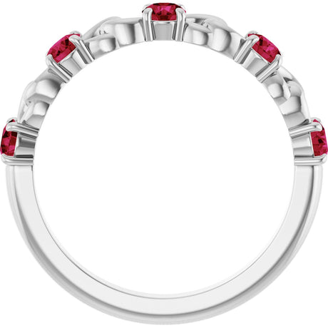 Platinum Round Natural Ruby Accented Stackable Ring – 3mm Stones - view 2