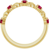 14K Gold Round Lab-Grown Ruby Accented Stackable Ring – 3mm Stones - Yellow Gold - view 2