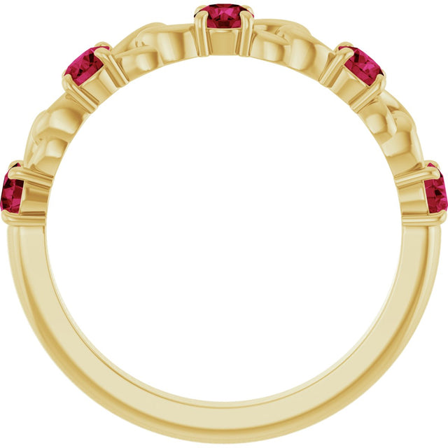 14K Gold Round Lab-Grown Ruby Accented Stackable Ring – 3mm Stones - Yellow Gold - view 2