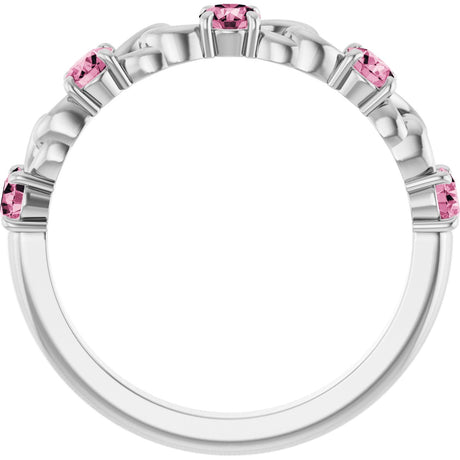 Platinum Round Natural Pink Tourmaline Accented Stackable Ring – 3mm Stones - view 2