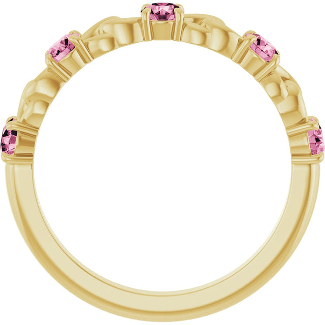 14K Gold Round Natural Pink Tourmaline Accented Stackable Ring – 3mm Stones - Yellow Gold - view 2