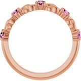 14K Gold Round Natural Pink Tourmaline Accented Stackable Ring – 3mm Stones - Rose Gold - view 2