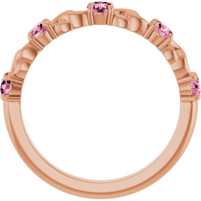 14K Gold Round Natural Pink Tourmaline Accented Stackable Ring – 3mm Stones - Rose Gold - view 2