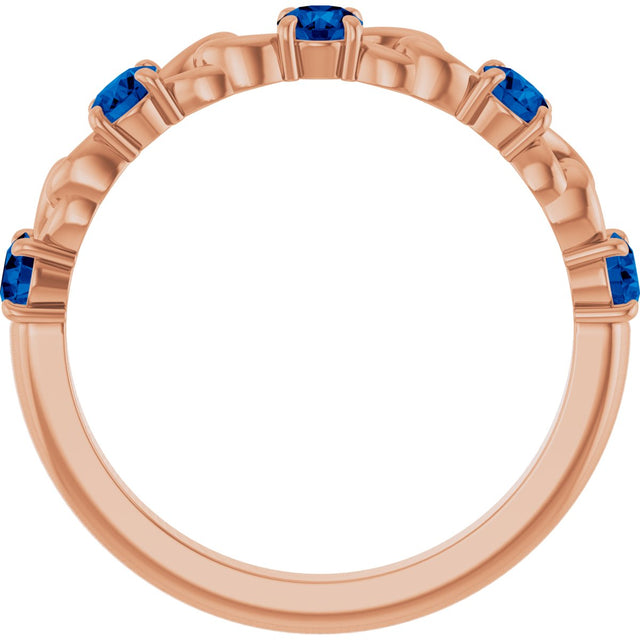 14K Gold Round Lab-Grown Blue Sapphire Accented Stackable Ring – 3mm Stones - Rose Gold - view 2