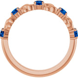 14K Gold Round Natural Blue Sapphire Accented Stackable Ring – 3mm Stones - Rose Gold - view 2