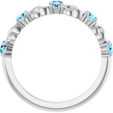 Platinum Round Natural Aquamarine Accented Stackable Ring – 3mm Stones - view 2