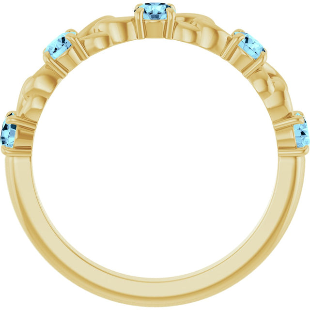 14K Gold Round Natural Aquamarine Accented Stackable Ring – 3mm Stones - Yellow Gold - view 2