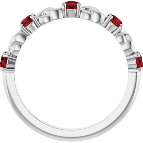Platinum Round Natural Mozambique Garnet Accented Stackable Ring – 3mm Stones - view 2